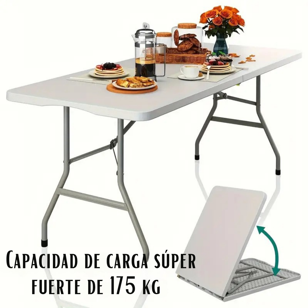 Mesa Plegable Blanca Transportable Lavable 180 Cm